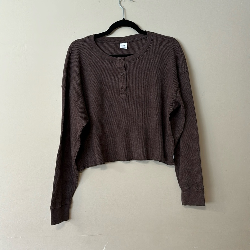 Aritzia TNA Brown Long Sleeve Henley Top